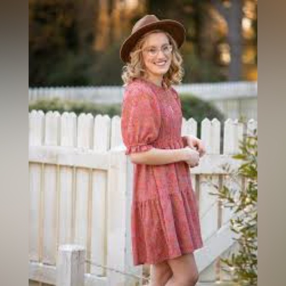 Wild Fable Pink Floral Fit & Flare Ruffle Puff Sleeve Tiered Smocked Dress XXL - Picture 15 of 15